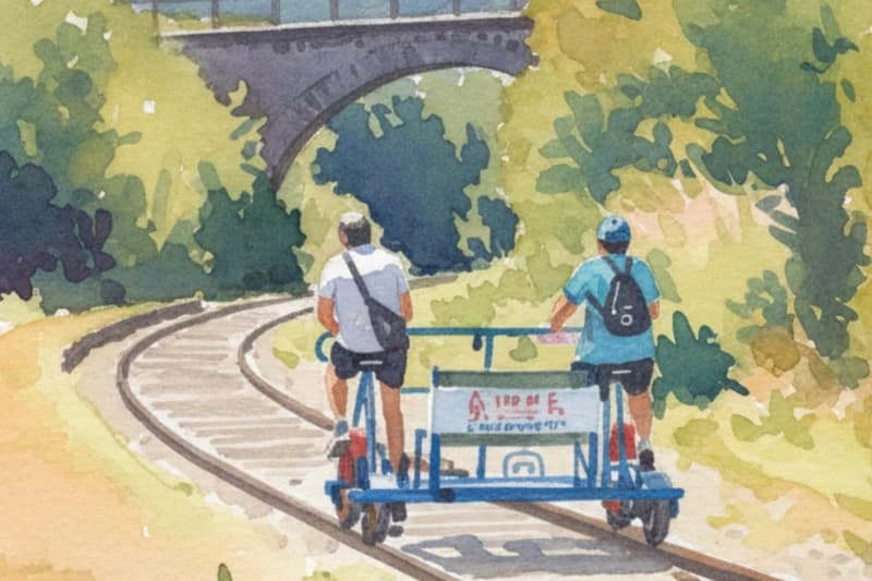 Aquarelle pour l'activité Vélorail du Velay à Dunières