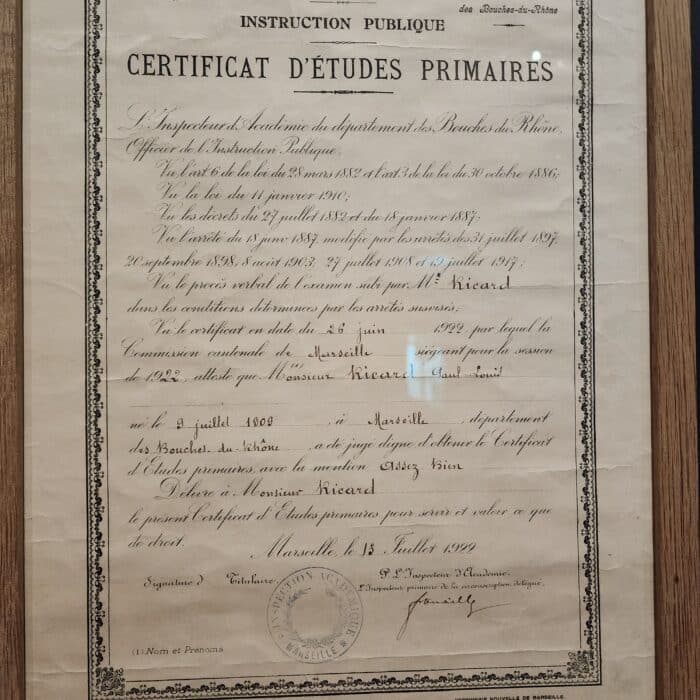 Certificat d'études primaires de Paul Ricard
