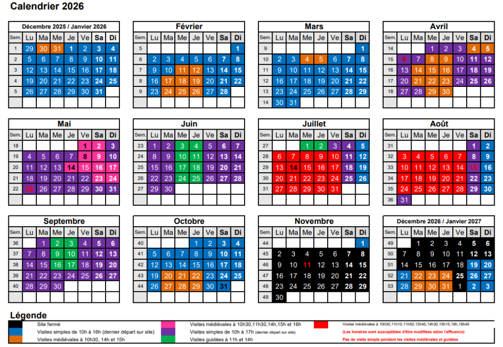 horaire pour 2026